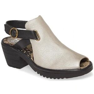 Fly London Wena Silver and Black Slingback Mules Size 41